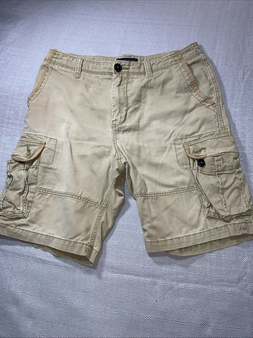 American Eagle Cargo Shorts Y2K Tan Khaki Size 32 Missing Button Left Back Pocke